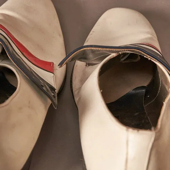 Late 60s Early 70s Stetson White Red and Black Slip On Men’s Shoes